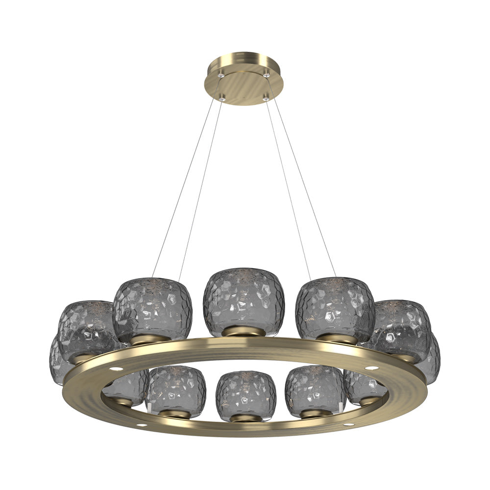 Vessel Ring LED Chandelier in Heritage Brass/Smoke Blown Glass (37.2-Inch).