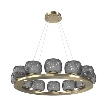 Vessel Ring LED Chandelier in Heritage Brass/Smoke Blown Glass (37.2-Inch).