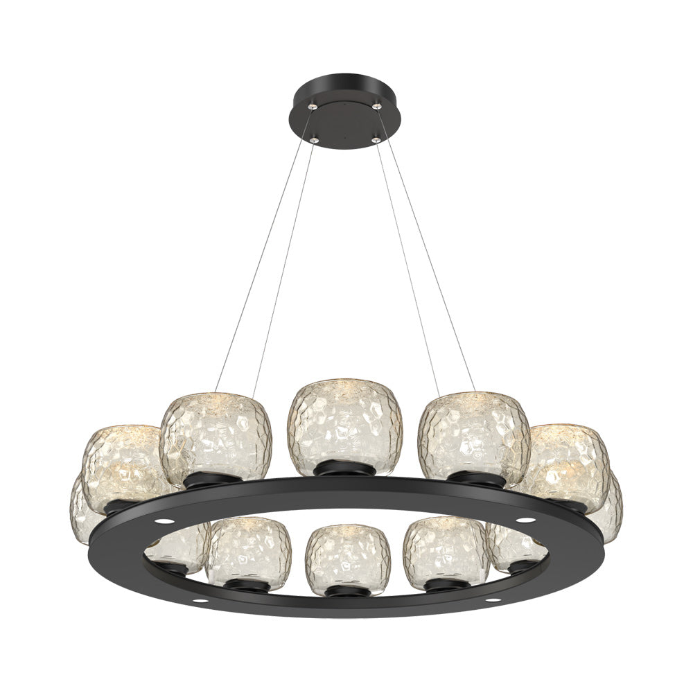 Vessel Ring LED Chandelier in Matte Black/Amber Blown Glass (37.2-Inch).