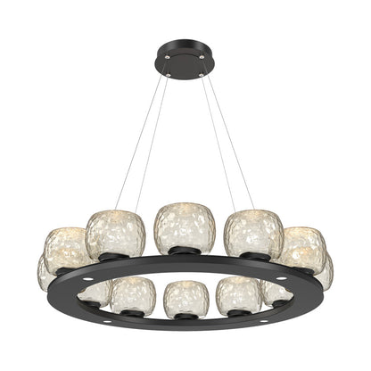 Vessel Ring LED Chandelier in Matte Black/Amber Blown Glass (37.2-Inch).