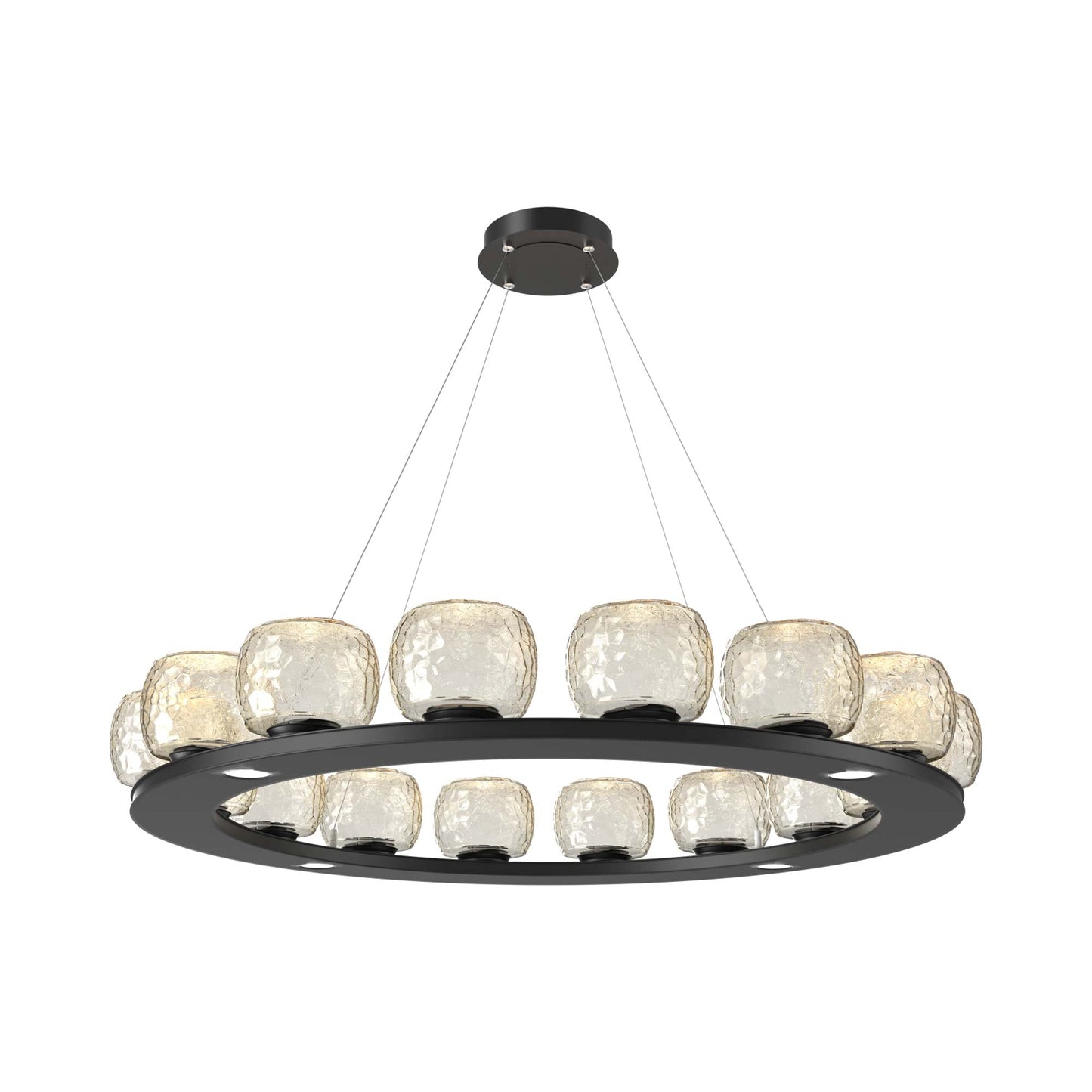 Vessel Ring LED Chandelier in Matte Black/Amber Blown Glass (47.4-Inch).