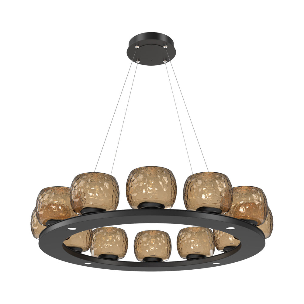 Vessel Ring LED Chandelier in Matte Black/Bronze Blown Glass (37.2-Inch).