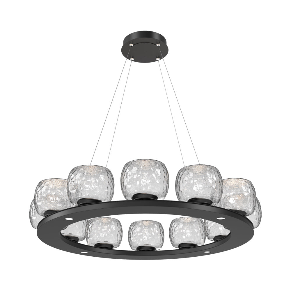Vessel Ring LED Chandelier in Matte Black/Clear Blown Glass (37.2-Inch).