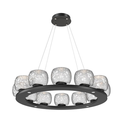 Vessel Ring LED Chandelier in Matte Black/Clear Blown Glass (37.2-Inch).