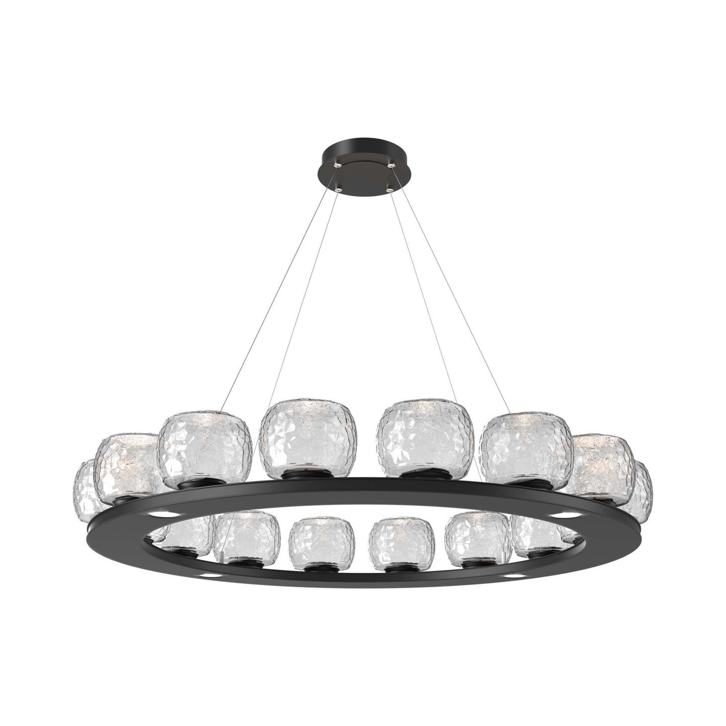 Vessel Ring LED Chandelier in Matte Black/Clear Blown Glass (47.4-Inch).