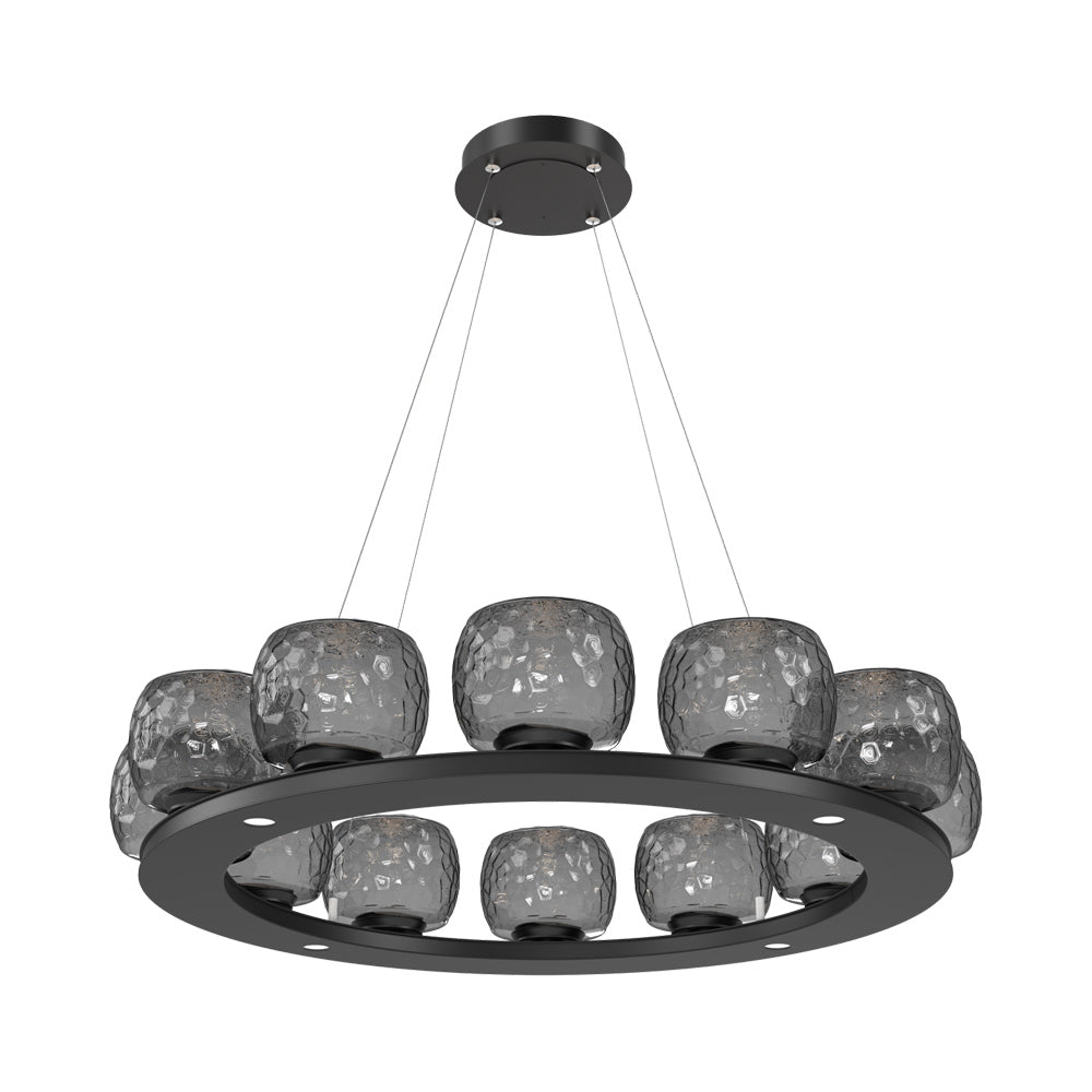 Vessel Ring LED Chandelier in Matte Black/Smoke Blown Glass (37.2-Inch).