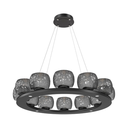Vessel Ring LED Chandelier in Matte Black/Smoke Blown Glass (37.2-Inch).