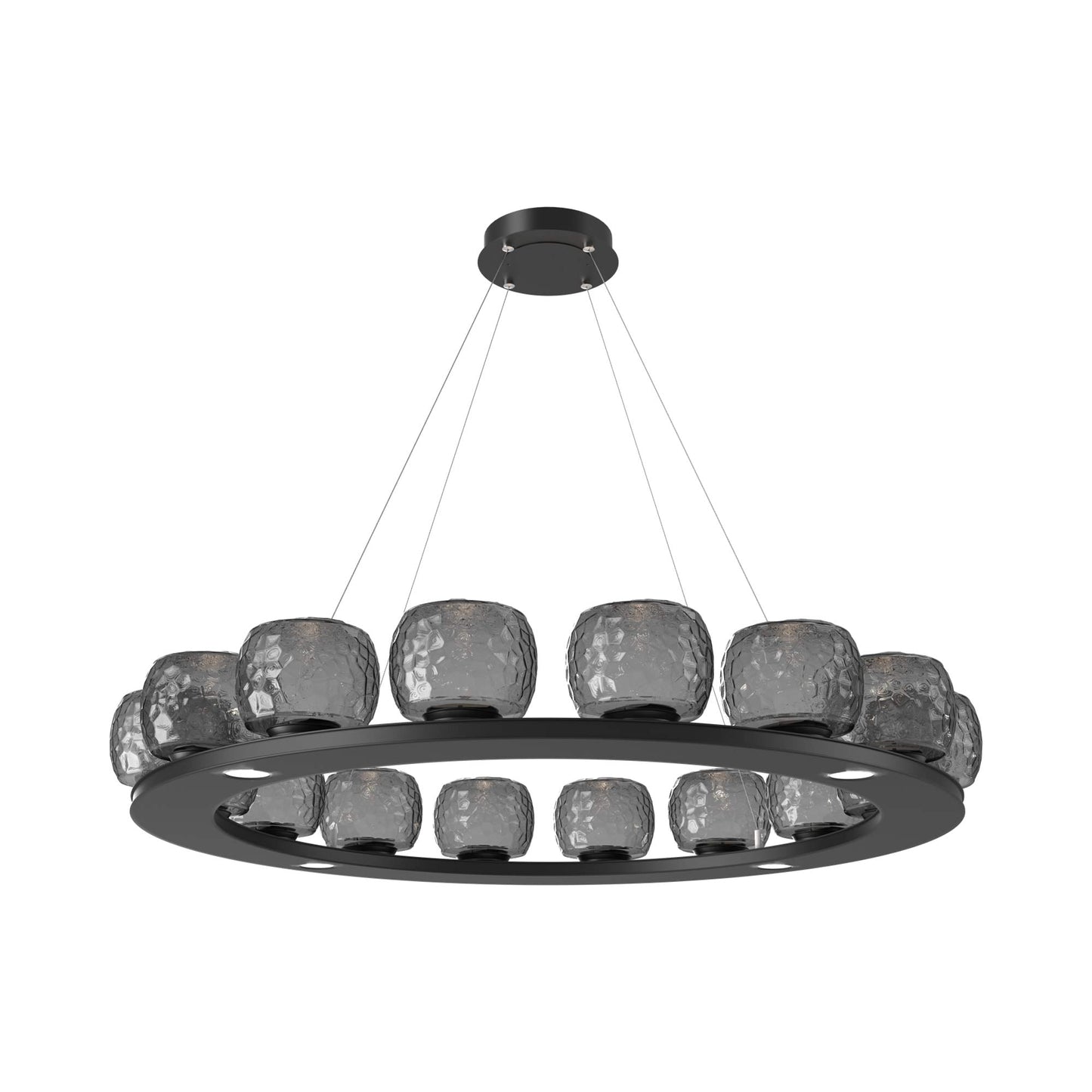 Vessel Ring LED Chandelier in Matte Black/Smoke Blown Glass (47.4-Inch).