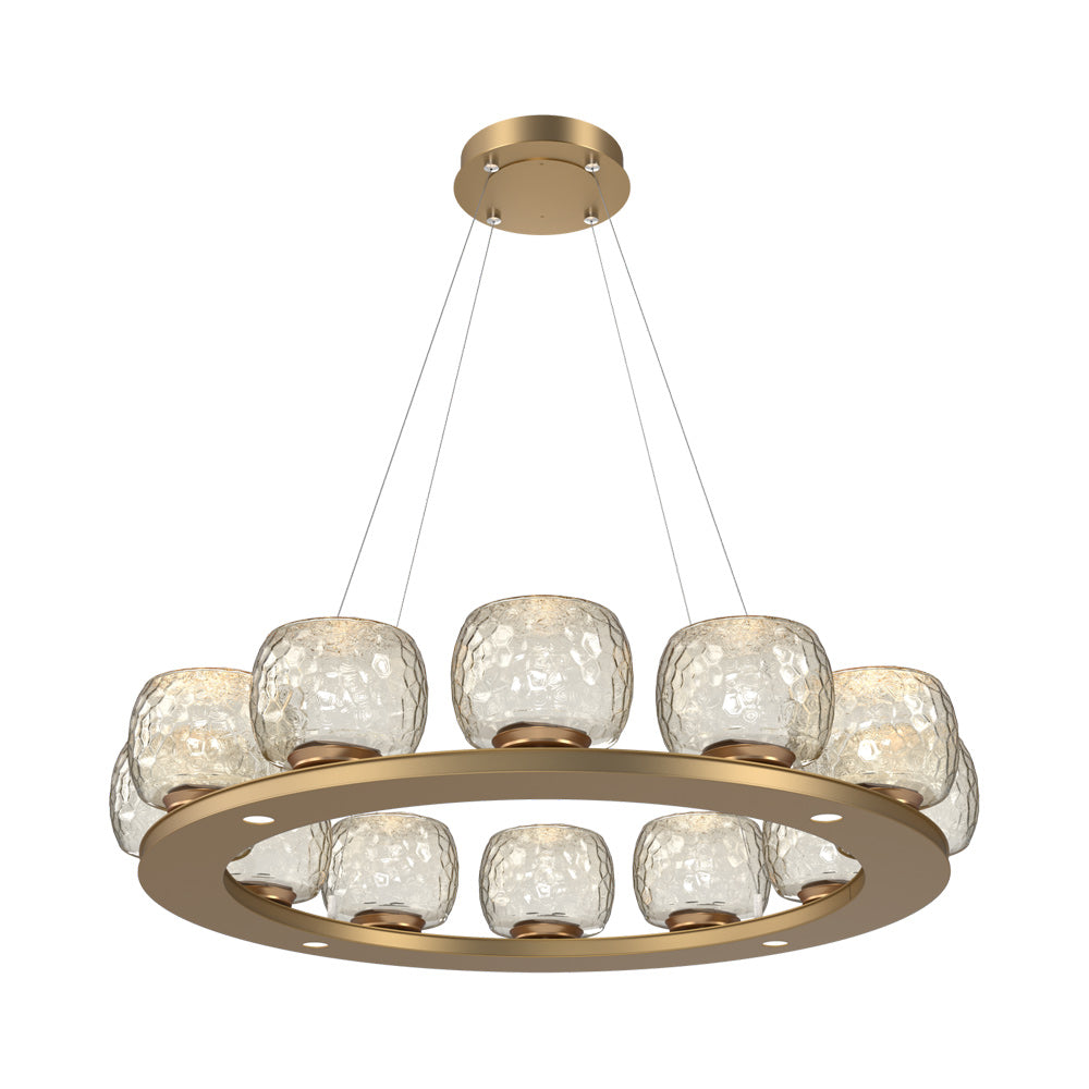 Vessel Ring LED Chandelier in Novel Brass/Amber Blown Glass (37.2-Inch).
