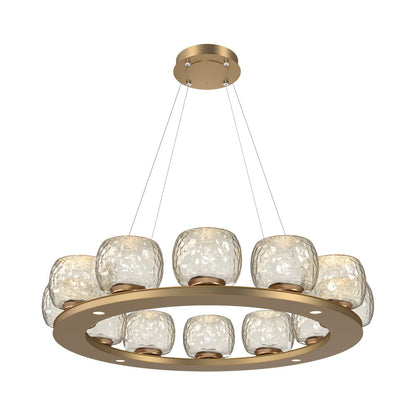 Vessel Ring LED Chandelier in Novel Brass/Amber Blown Glass (37.2-Inch).