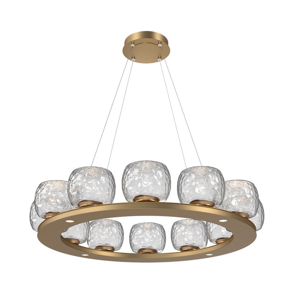 Vessel Ring LED Chandelier in Novel Brass/Clear Blown Glass (37.2-Inch).