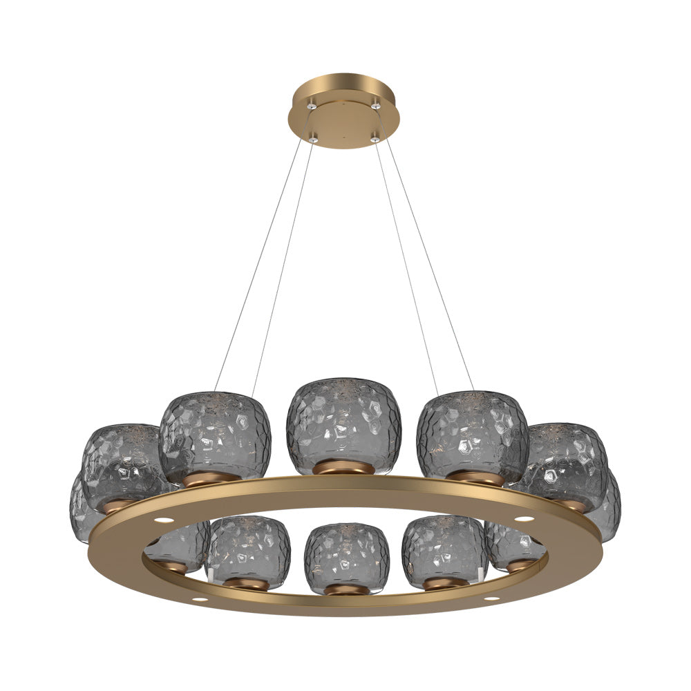 Vessel Ring LED Chandelier in Novel Brass/Smoke Blown Glass (37.2-Inch).