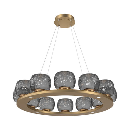 Vessel Ring LED Chandelier in Novel Brass/Smoke Blown Glass (37.2-Inch).