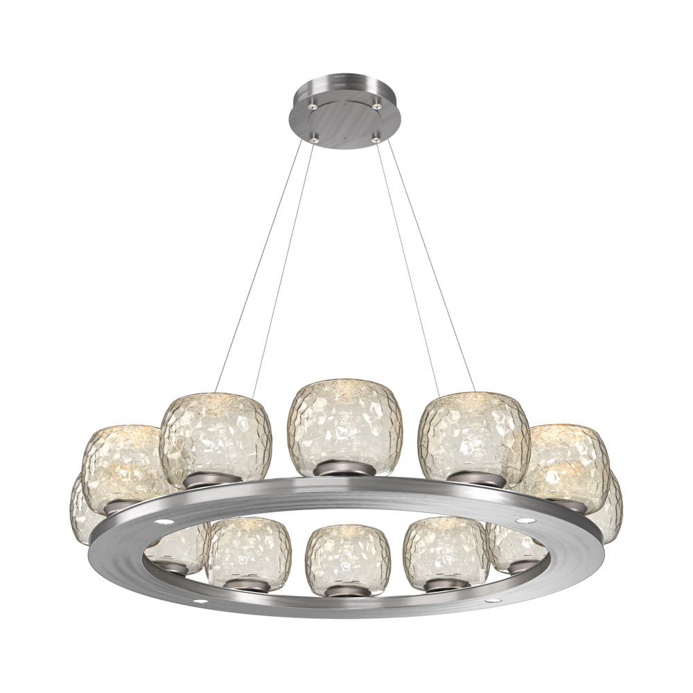 Vessel Ring LED Chandelier in Satin Nickel/Amber Blown Glass (37.2-Inch).