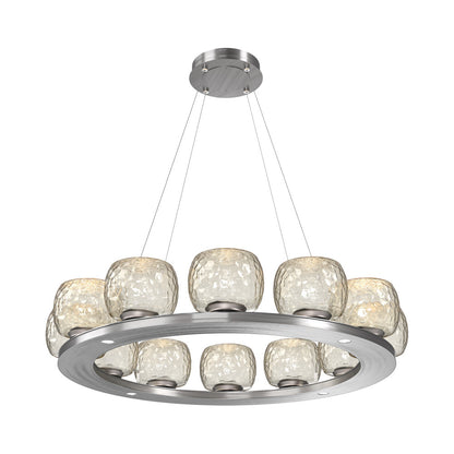 Vessel Ring LED Chandelier in Satin Nickel/Amber Blown Glass (37.2-Inch).