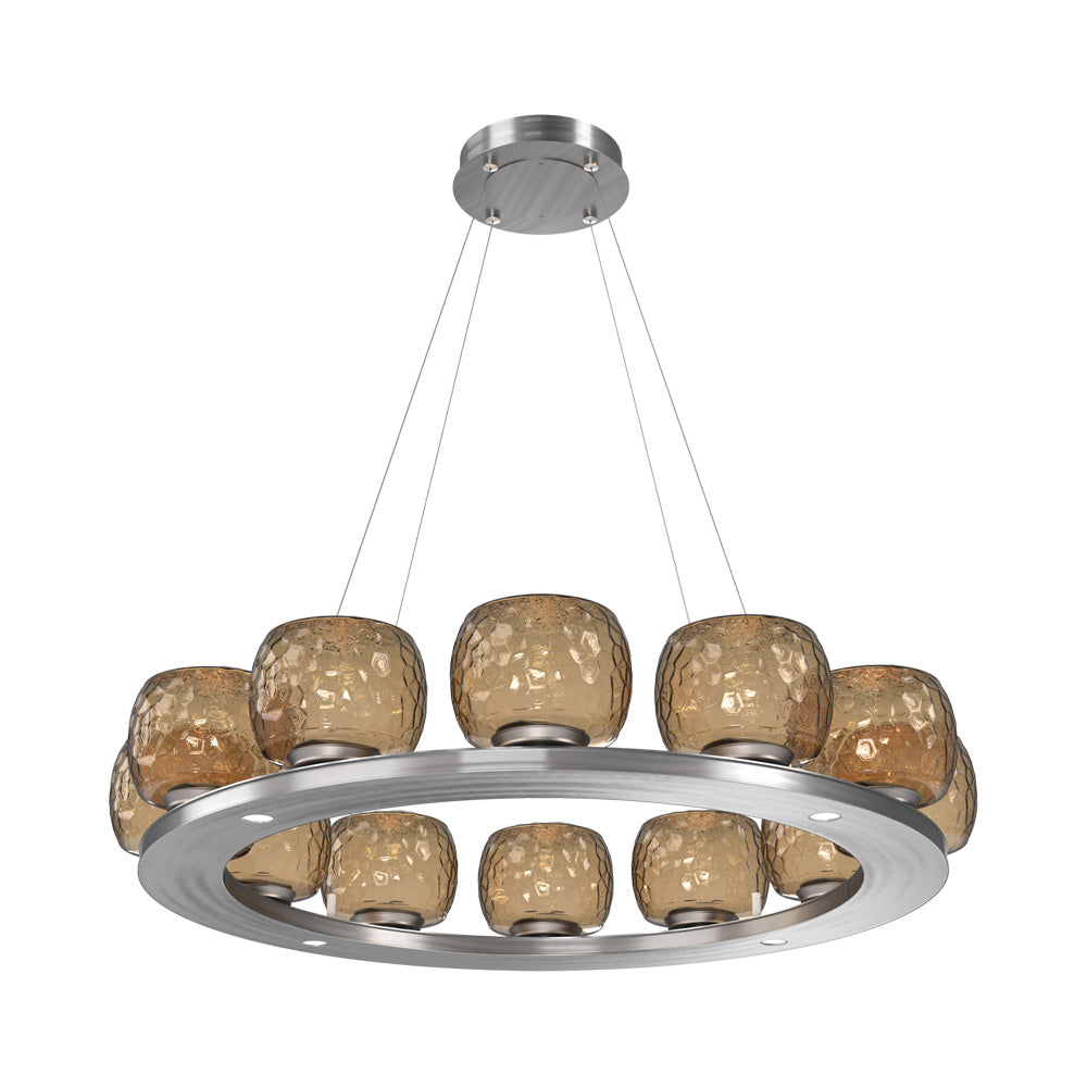 Vessel Ring LED Chandelier in Satin Nickel/Bronze Blown Glass (37.2-Inch).