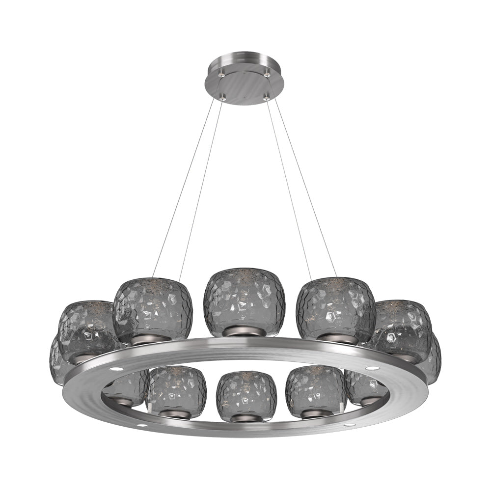 Vessel Ring LED Chandelier in Satin Nickel/Smoke Blown Glass (37.2-Inch).