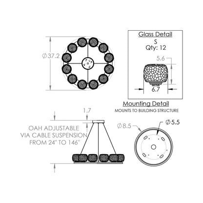Vessel Ring LED Chandelier - line drawing.
