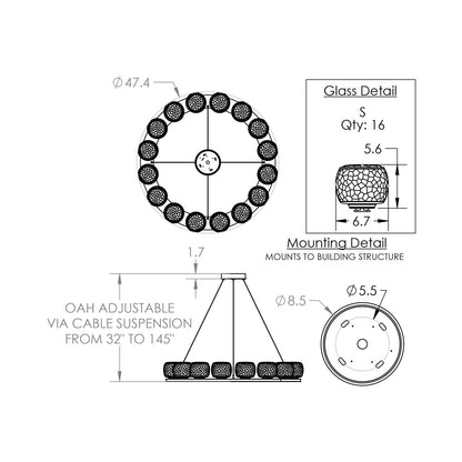 Vessel Ring LED Chandelier - line drawing.