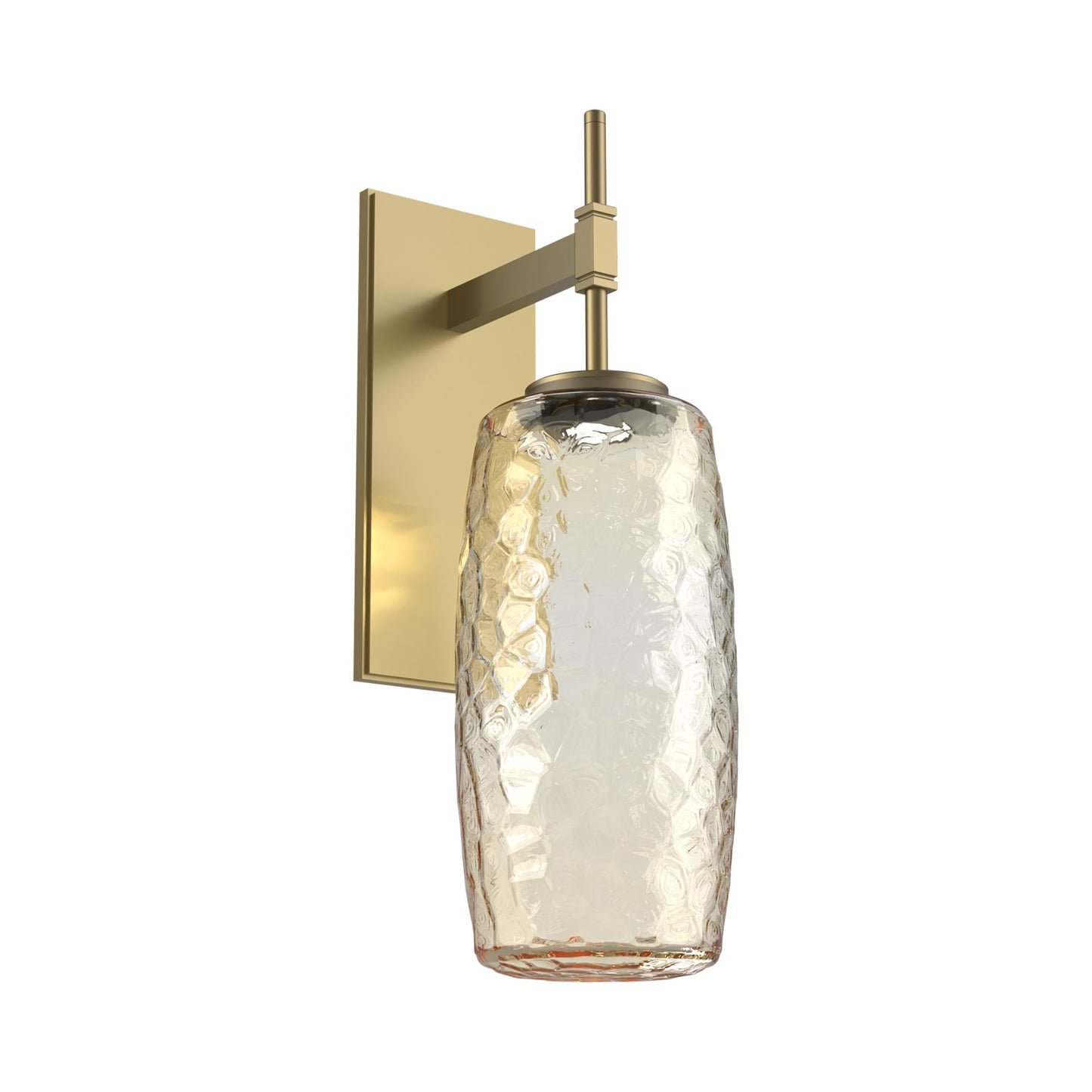 Vessel Tempo LED Wall Light in Gilded Brass/Amber Blown Glass.
