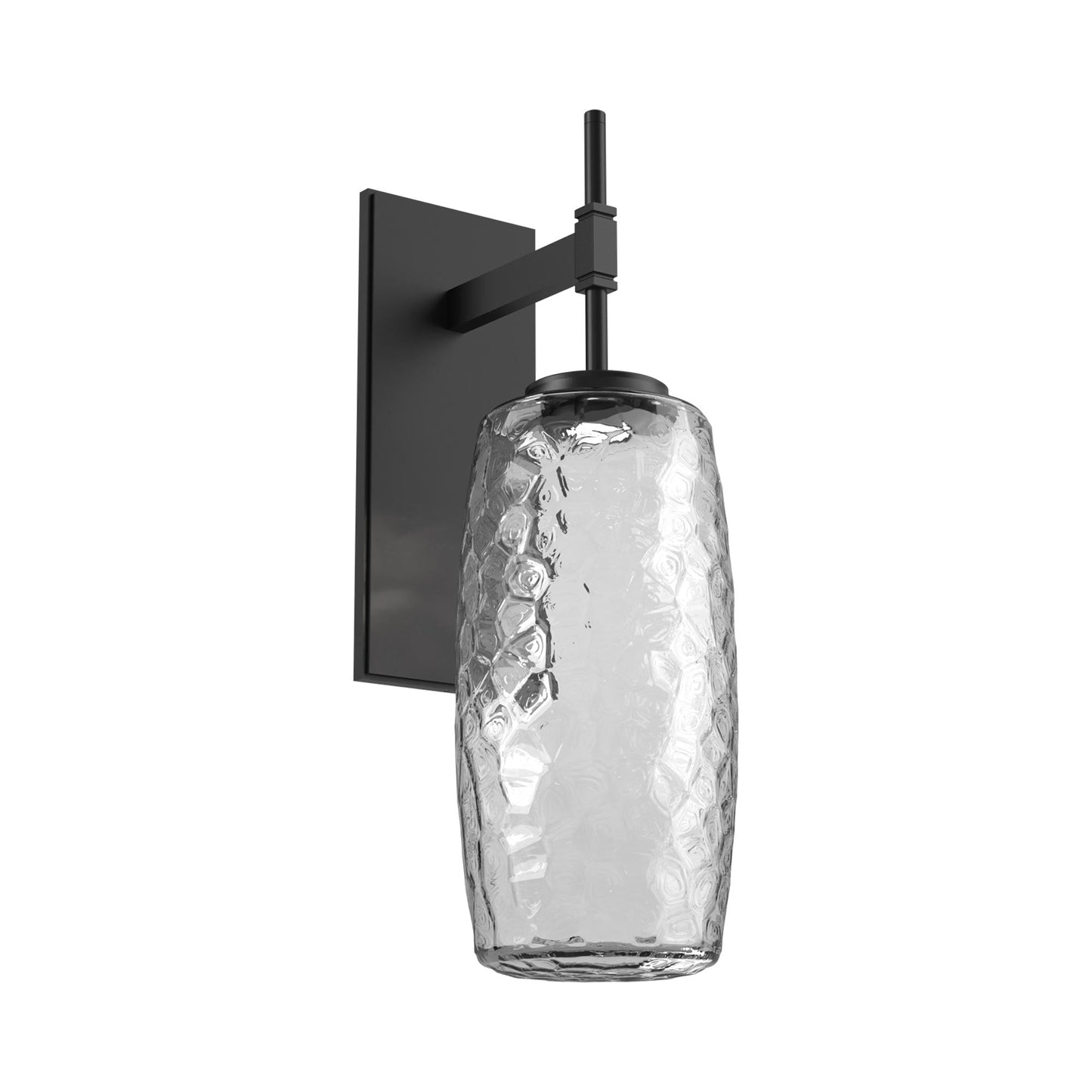 Vessel Tempo LED Wall Light in Matte Black/Clear Blown Glass.