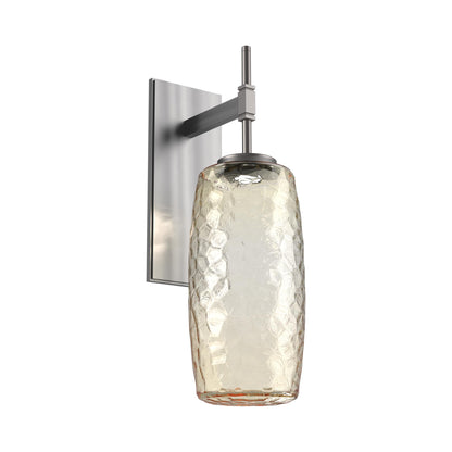 Vessel Tempo LED Wall Light in Satin Nickel/Amber Blown Glass.