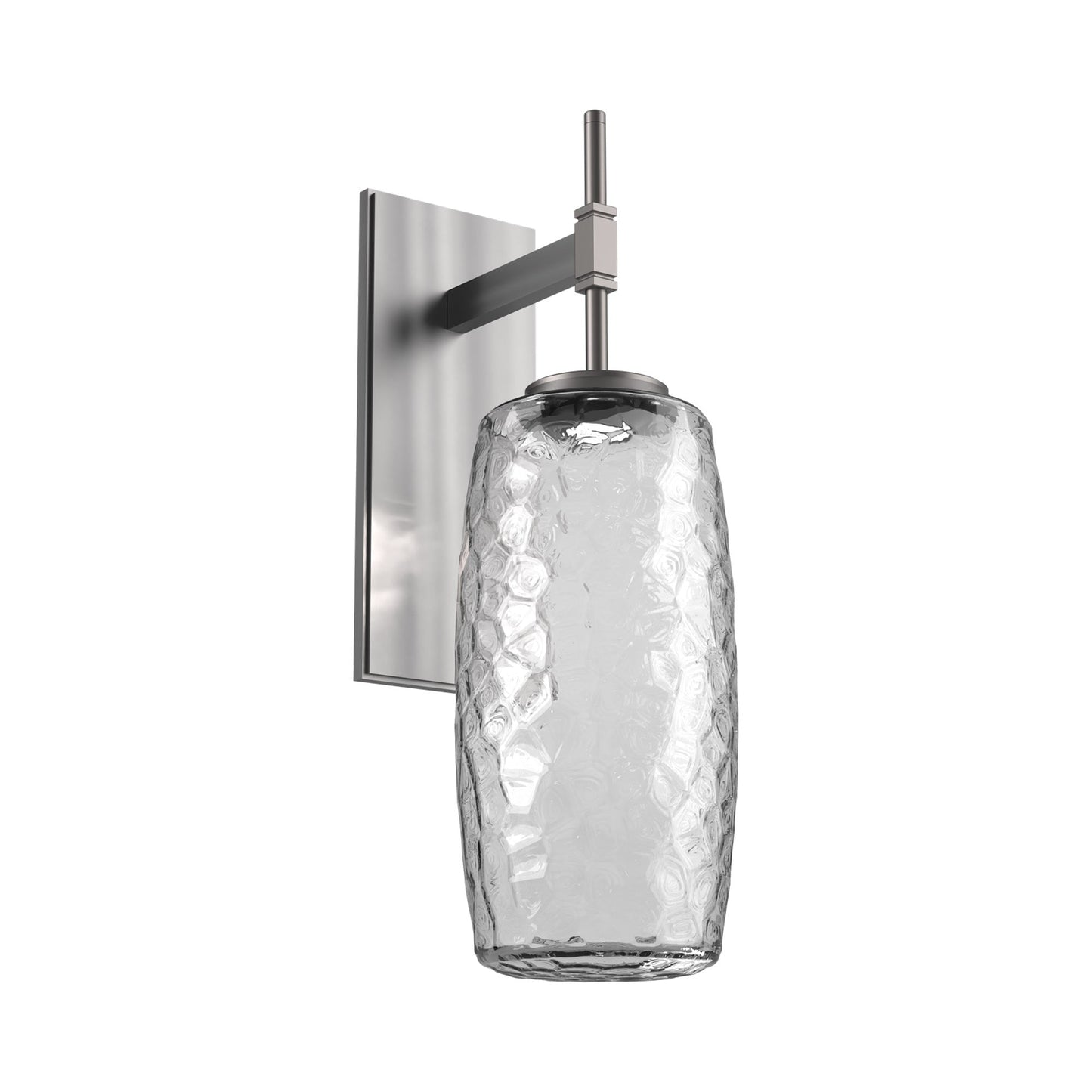 Vessel Tempo LED Wall Light in Satin Nickel/Clear Blown Glass.