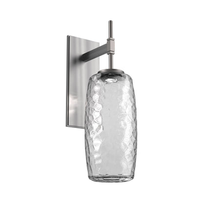Vessel Tempo LED Wall Light in Satin Nickel/Clear Blown Glass.