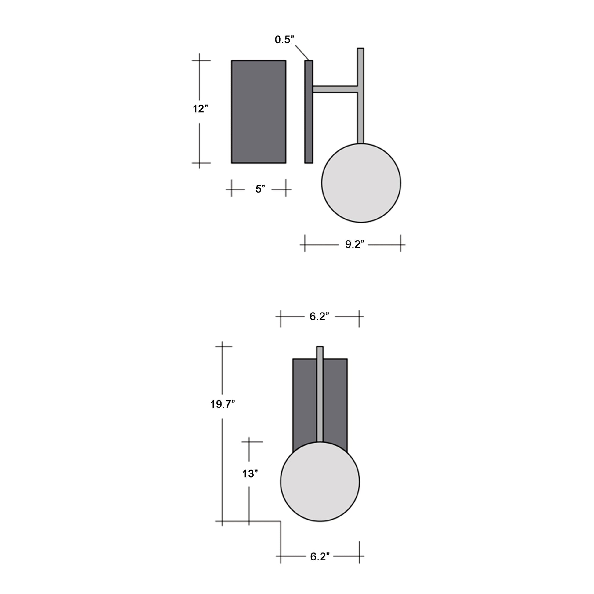 Vessel Tempo LED Wall Light - line drawing.