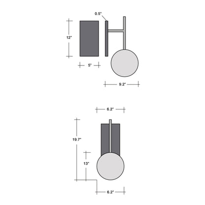 Vessel Tempo LED Wall Light - line drawing.
