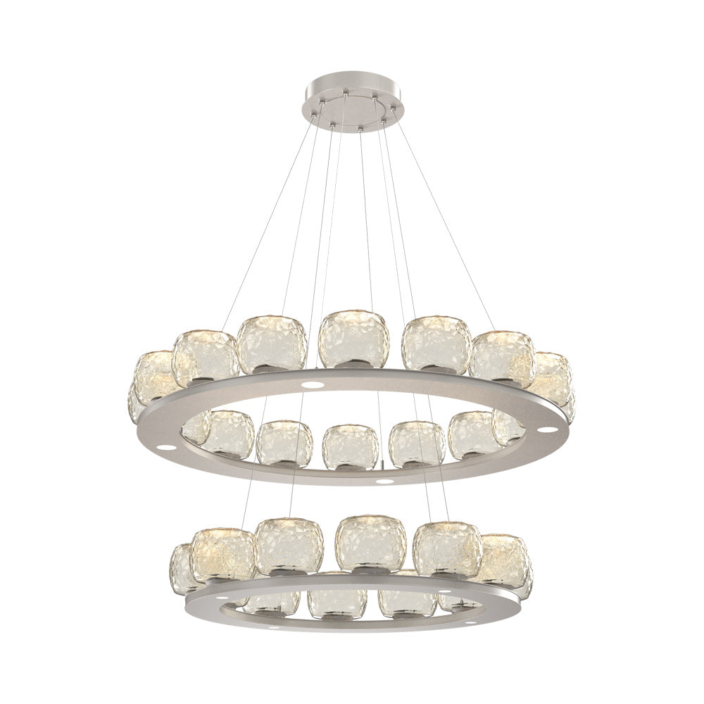 Vessel Two-Tier Ring LED Chandelier in Beige Silver/Amber Blown Glass.