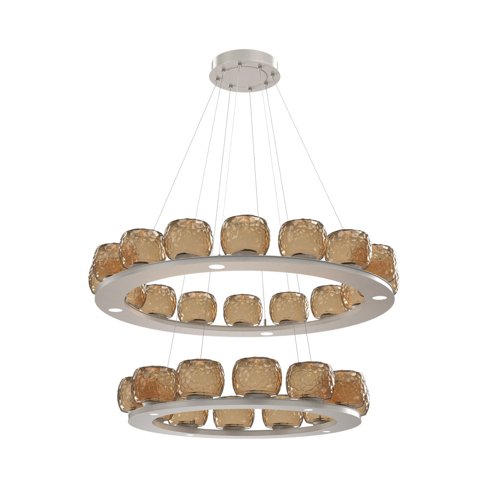 Vessel Two-Tier Ring LED Chandelier in Beige Silver/Bronze Blown Glass.