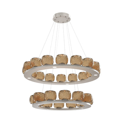 Vessel Two-Tier Ring LED Chandelier in Beige Silver/Bronze Blown Glass.