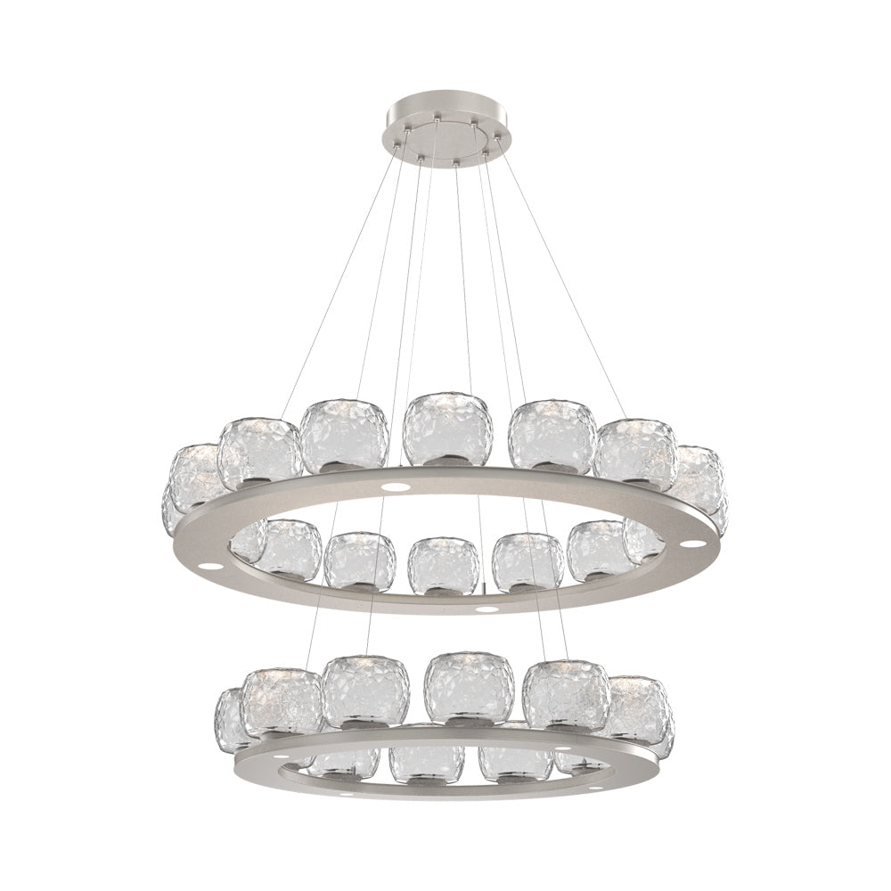 Vessel Two-Tier Ring LED Chandelier in Beige Silver/Clear Blown Glass.