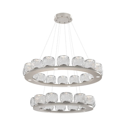 Vessel Two-Tier Ring LED Chandelier in Beige Silver/Clear Blown Glass.