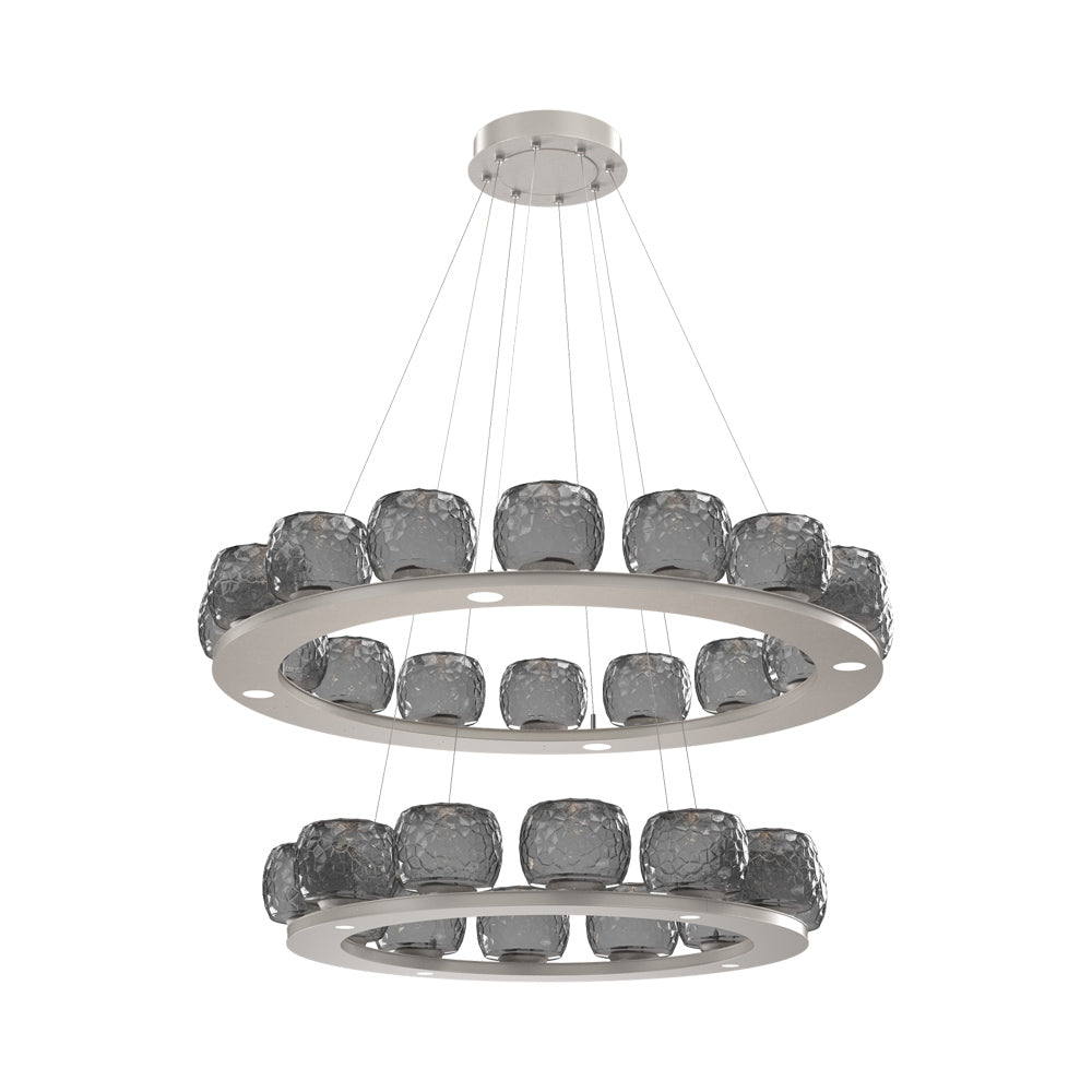Vessel Two-Tier Ring LED Chandelier in Beige Silver/Smoke Blown Glass.
