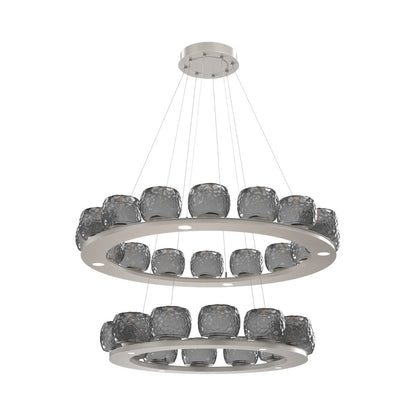Vessel Two-Tier Ring LED Chandelier in Beige Silver/Smoke Blown Glass.