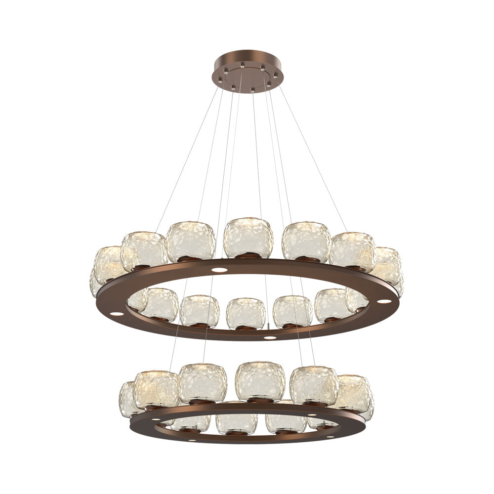 Vessel Two-Tier Ring LED Chandelier in Burnished Bronze/Amber Blown Glass.