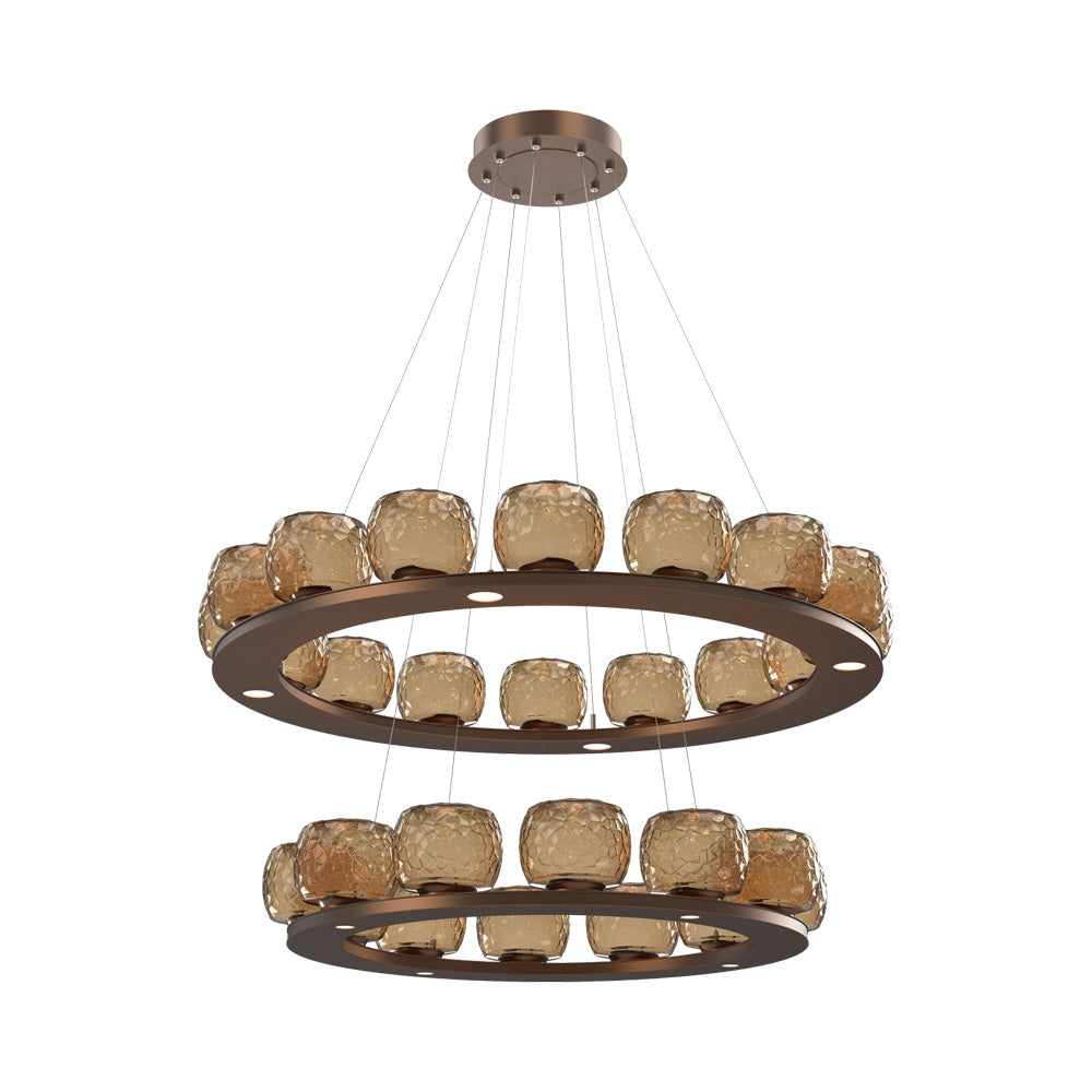 Vessel Two-Tier Ring LED Chandelier in Burnished Bronze/Bronze Blown Glass.