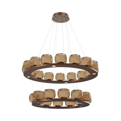 Vessel Two-Tier Ring LED Chandelier in Burnished Bronze/Bronze Blown Glass.
