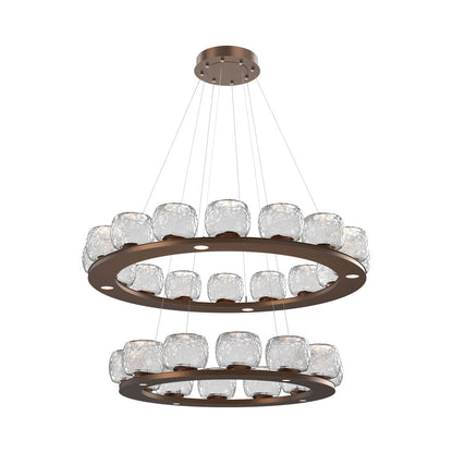Vessel Two-Tier Ring LED Chandelier in Burnished Bronze/Clear Blown Glass.