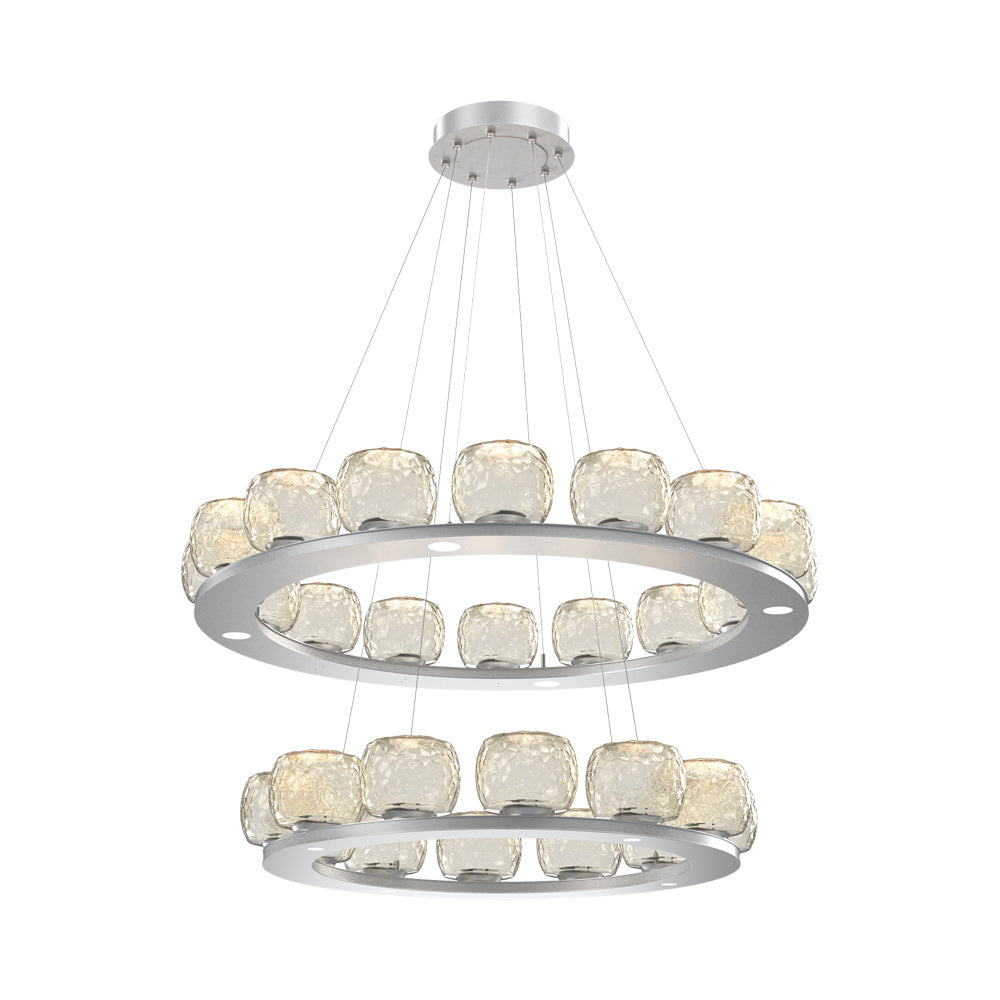 Vessel Two-Tier Ring LED Chandelier in Classic Silver/Amber Blown Glass.