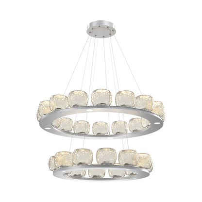 Vessel Two-Tier Ring LED Chandelier in Classic Silver/Amber Blown Glass.