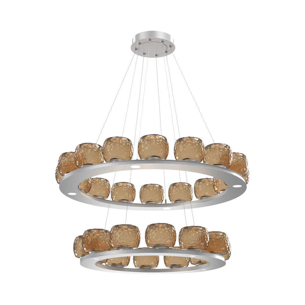 Vessel Two-Tier Ring LED Chandelier in Classic Silver/Bronze Blown Glass.