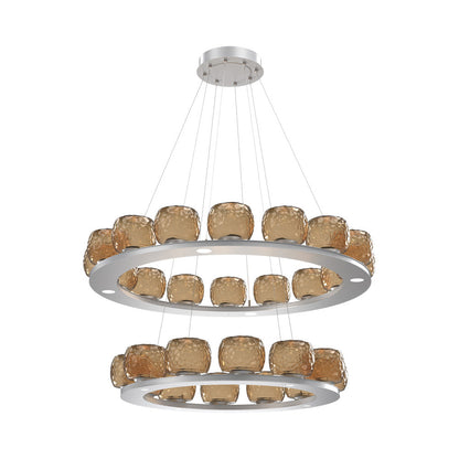 Vessel Two-Tier Ring LED Chandelier in Classic Silver/Bronze Blown Glass.