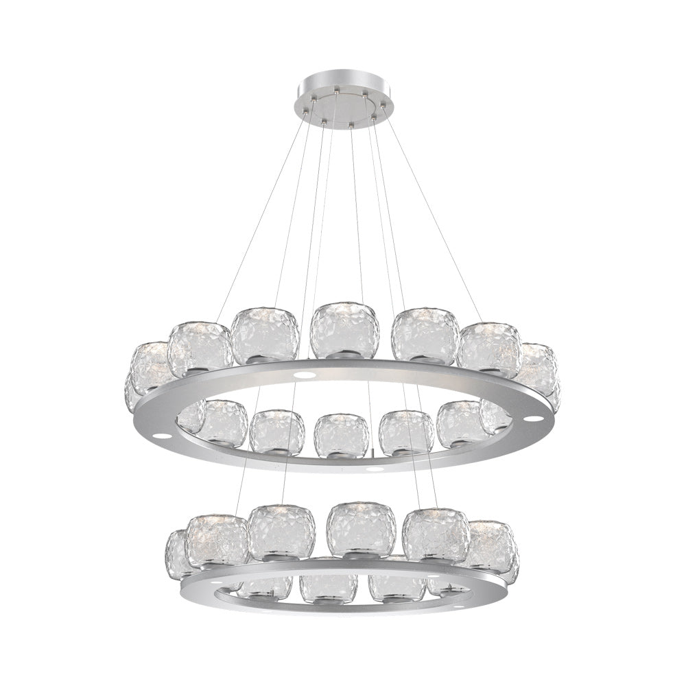 Vessel Two-Tier Ring LED Chandelier in Classic Silver/Clear Blown Glass.