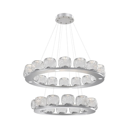 Vessel Two-Tier Ring LED Chandelier in Classic Silver/Clear Blown Glass.