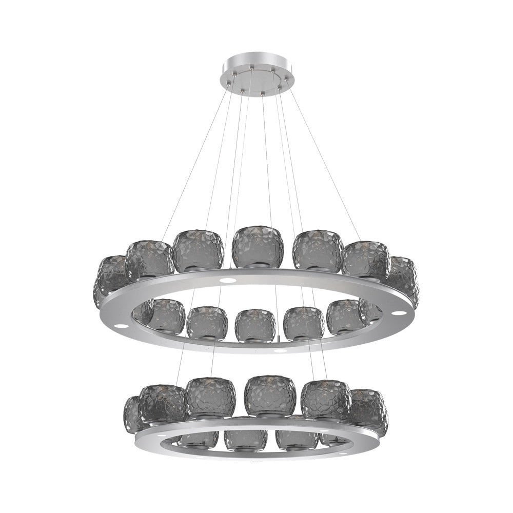 Vessel Two-Tier Ring LED Chandelier in Classic Silver/Smoke Blown Glass.