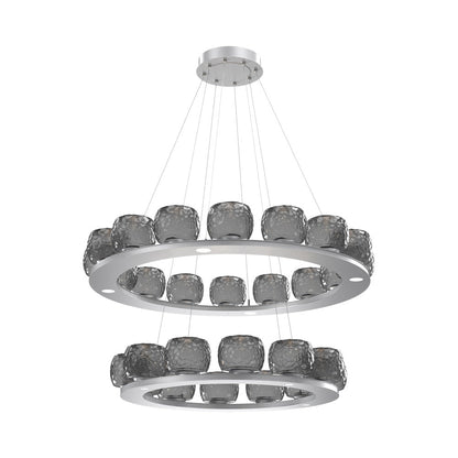 Vessel Two-Tier Ring LED Chandelier in Classic Silver/Smoke Blown Glass.