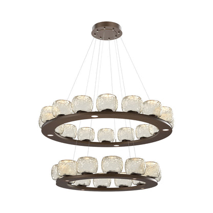 Vessel Two-Tier Ring LED Chandelier in Flat Bronze/Amber Blown Glass.